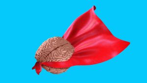 image of a brain that's flying a superhero cape